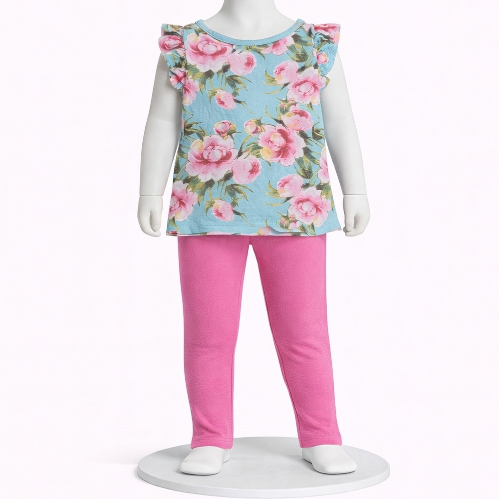 Posh Peanut Floral Pajama Set - Blue and Pink - Picture 12 of 12